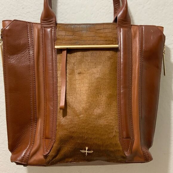 Pour La Victoire Large Tote Bag in Leather and Pony Hair brown side zip - Picture 3 of 12